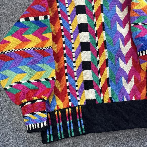 Vtg Maggie White Handmade in England Pure Wool Chevron Cardigan Knit Sweater BIN - Picture 2 of 10